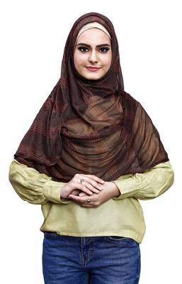 Coffee Color Soft Net Lycra Instant Stitched Hijab Scarf For Women (To Be Worn On Hijab Cap) 3