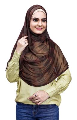 Coffee Color Soft Net Lycra Instant Stitched Hijab Scarf For Women (To Be Worn On Hijab Cap) 4