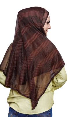 Coffee Color Soft Net Lycra Instant Stitched Hijab Scarf For Women (To Be Worn On Hijab Cap) 5
