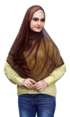 Brown Color Soft Net Lycra Instant Hijab Scarf For Women (To Be Worn On Hijab Cap) 1