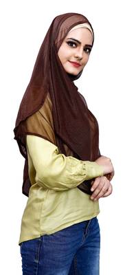 Brown Color Soft Net Lycra Instant Hijab Scarf For Women (To Be Worn On Hijab Cap) 2