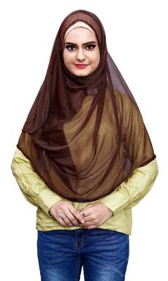 Brown Color Soft Net Lycra Instant Hijab Scarf For Women (To Be Worn On Hijab Cap) 3