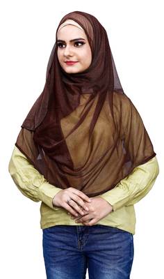 Brown Color Soft Net Lycra Instant Hijab Scarf For Women (To Be Worn On Hijab Cap) 4
