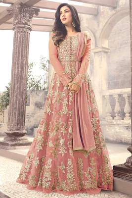 Peach embroidered net salwar 1