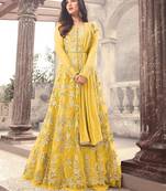 Yellow embroidered net Anarkali suit 