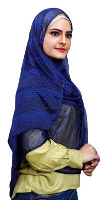 Blue Color Stitched Instant Hijab Scarf For Women (To Be Worn On Hijab Cap) 2