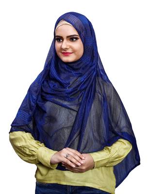Blue Color Stitched Instant Hijab Scarf For Women (To Be Worn On Hijab Cap) 3