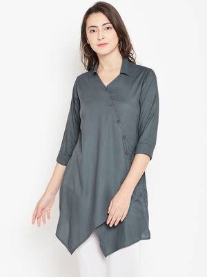 Grey plain liva long-kurtis 1