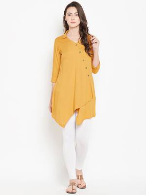 Mustard plain liva long-kurtis 3