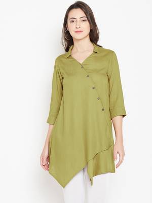 Olive plain liva long-kurtis 1