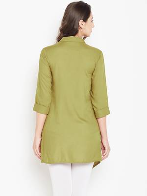 Olive plain liva long-kurtis 2
