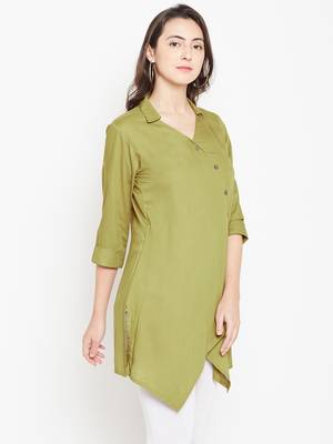 Olive plain liva long-kurtis 3