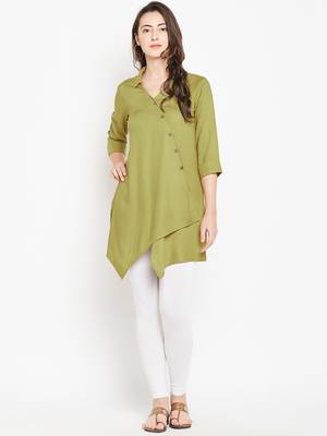 Olive plain liva long-kurtis 4