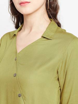Olive plain liva long-kurtis 5