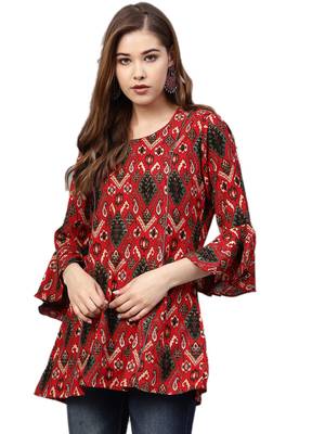 Red printed liva long-kurtis 1