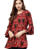 Red printed liva long-kurtis