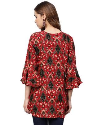 Red printed liva long-kurtis 2