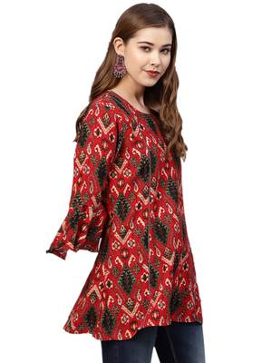 Red printed liva long-kurtis 3