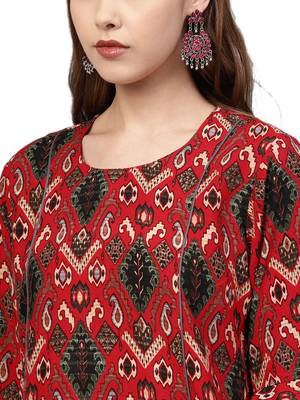 Red printed liva long-kurtis 5