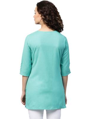 Green plain cotton long-kurtis 2