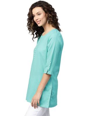 Green plain cotton long-kurtis 3