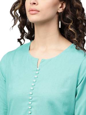 Green plain cotton long-kurtis 5