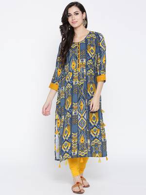 Blue printed liva long-kurtis 1