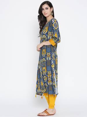 Blue printed liva long-kurtis 3