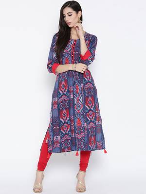 Blue printed liva long-kurtis 1