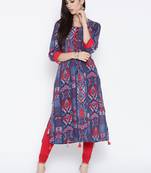 Blue printed liva long-kurtis