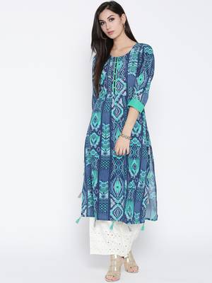 Blue printed liva long-kurtis 1