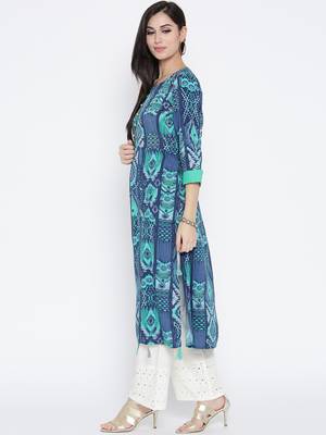 Blue printed liva long-kurtis 3
