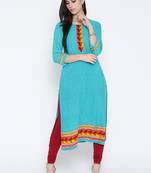 Teal printed liva long-kurtis