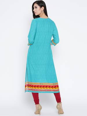 Teal printed liva long-kurtis 2
