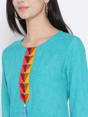 Teal printed liva long-kurtis 5