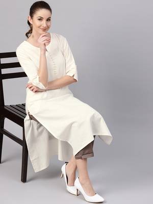 White plain cotton long-kurtis 1
