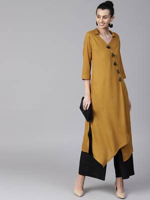 Mustard plain liva long-kurtis 1