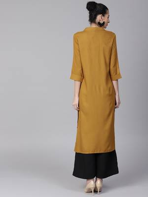 Mustard plain liva long-kurtis 2