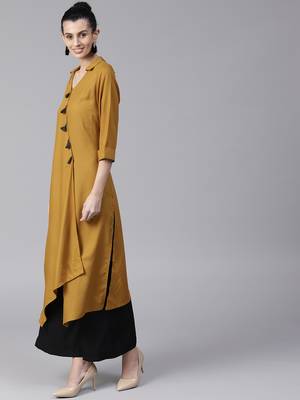 Mustard plain liva long-kurtis 3