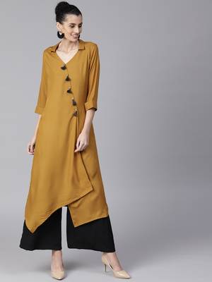 Mustard plain liva long-kurtis 4