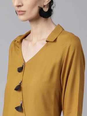 Mustard plain liva long-kurtis 5