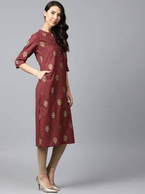 Maroon printed cotton long-kurtis 4