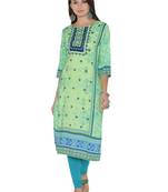 Light-green printed liva long-kurtis
