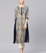 Beige printed liva long-kurtis