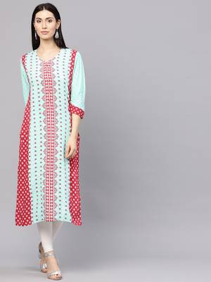 Teal printed liva long-kurtis 1
