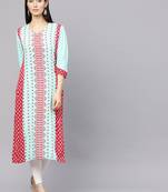 Teal printed liva long-kurtis