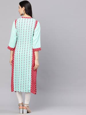 Teal printed liva long-kurtis 2