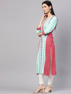 Teal printed liva long-kurtis 3