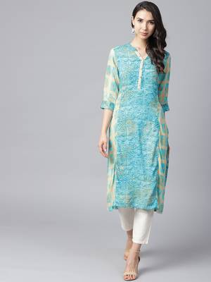 Beige printed liva long-kurtis 1