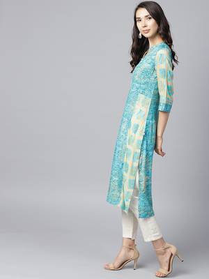 Beige printed liva long-kurtis 3